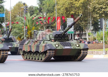 ISTANBUL, TURKEY - OCTOBER 29, 2014: Tank in Vatan Avenue during 29 October Republic Day celebration of Turkey
