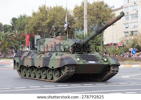 ISTANBUL, TURKEY - OCTOBER 29, 2014: Tank in Vatan Avenue during 29 October Republic Day celebration of Turkey