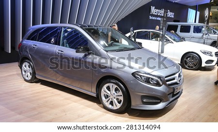 ISTANBUL, TURKEY - MAY 21, 2015: Mercedes Benz B Class disabled car in Istanbul Autoshow 2015