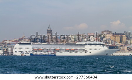 ISTANBUL, TURKEY - APRIL 26, 2015: MSC Opera Cruise Ship in Istanbul Port. Ship has 2,055 passenger capacity with 58,058 gross tonnage.