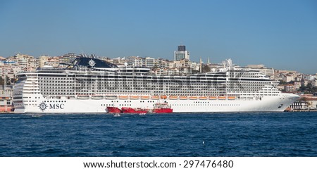 ISTANBUL, TURKEY - NOVEMBER 05, 2014: MSC Preziosa Cruise Ship in Istanbul Port. Ship has 3,959 passenger capacity with 139,072 gross tonnage.