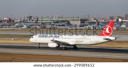 ISTANBUL, TURKEY - JULY 09, 2015: Turkish Airlines Airbus A321-231 (CN 2999) takes off from Istanbul Ataturk Airport. THY is the flag carrier of Turkey with 284 fleet size and 275 destinations
