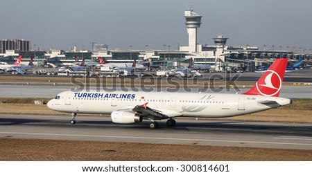 ISTANBUL, TURKEY - JULY 09, 2015: Turkish Airlines Airbus A321-231 (CN 5254) takes off from Istanbul Ataturk Airport. THY is the flag carrier of Turkey with 284 fleet size and 275 destinations