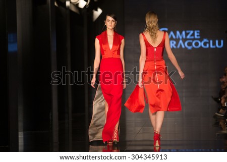 ISTANBUL, TURKEY - NOVEMBER 22, 2014: A model showcases one of the latest creations by Gamze Saracoglu in Fashionist fashion fair