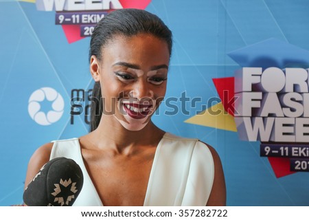 ISTANBUL, TURKEY - OCTOBER 10, 2015: Model Chantelle Brown Young interview after catwalk in Forum Fashion Week