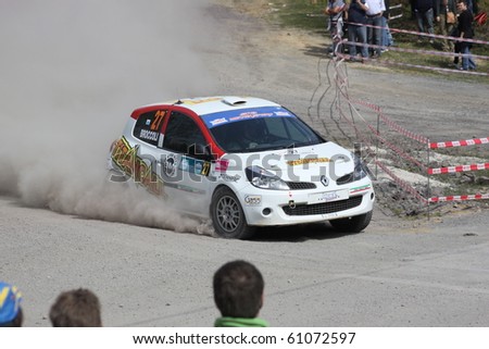 ISTANBUL, TURKEY - APRIL 17: Alessandro Broccoli drives a Team Sab Motorsport Renault Clio R3 car during Rally of Turkey 2010 WRC championship, Ulupelit Stage on April 17, 2010 in Istanbul, Turkey