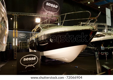 ISTANBUL - FEBRUARY 20: Sessa Marine yacht during The 5th Sea Vehicles, Equipment and Accessories Exhibition on February 20, 2011 in Istanbul, Turkey.
