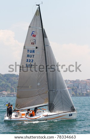 ISTANBUL - MAY 14: Team Spirit, Farr 30 competes in the W Collection Sailing Cup Bosphorus 2011 boat race, on May 14, 2011 Istanbul, Turkey.