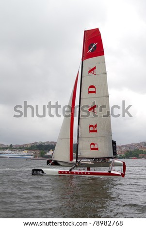 ISTANBUL - MAY 28: Skipper Max Sirena, Luna Rossa Team boat competes in the Extreme Sailing Series, on May 28, 2011 Istanbul, Turkey.