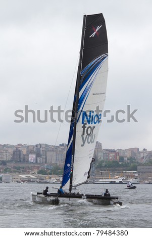 ISTANBUL - MAY 28: Skipper Alberto Barovier, Niceforyou team boat competes in the Extreme Sailing Series, on May 28, 2011 Istanbul, Turkey.