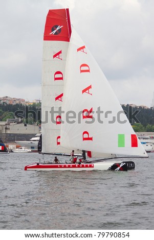 ISTANBUL - MAY 29: Skipper Max Sirena, Luna Rossa Team boat competes in the Extreme Sailing Series, on May 29, 2011 Istanbul, Turkey.