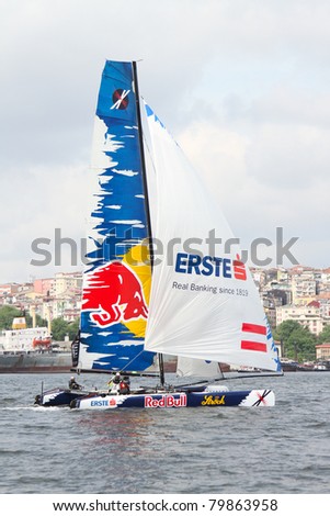 ISTANBUL - MAY 29: Skipper Roman Hagara, Red Bull Extreme Sailing team boat competes in the Extreme Sailing Series on May 29, 2011 Istanbul, Turkey.