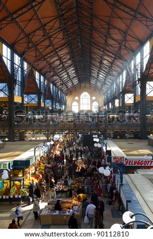 BUDAPEST - NOVEMBER 05 : People visit and shopping in the Great Market Hall on November 05, 2011 in Budapest, Hungary. Great Market Hall is the largest indoor market in Budapest, it was built 1896.