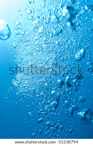 Underwater view of air bubbles heading towards the water surface. Temple, Sharm el Sheikh, Red Sea, Egypt.