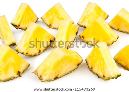 pineapple chunks on white background