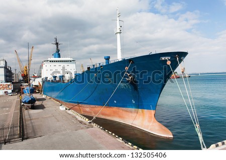 ship moored bow blue cloudy sky
