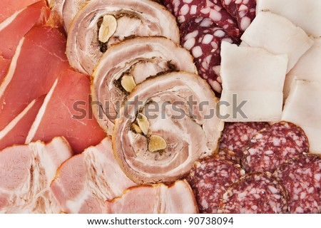 mixed meat slices in full frame