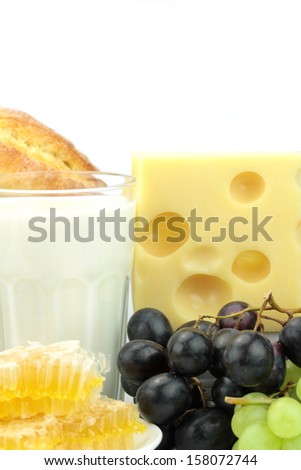 Various foods,  on white background.