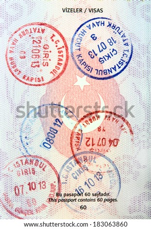 Visa stamps in Turkish passport.