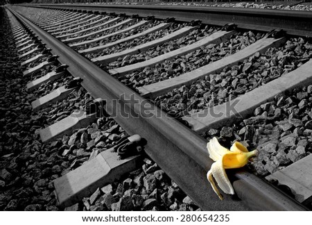 Banana peel on railway.  