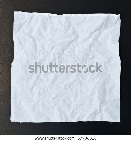White crumpled tissue paper black isolation