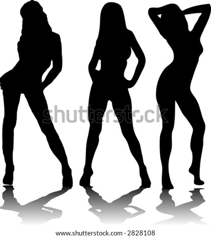 stock vector : Three sexy women in black silhouette on a white  background