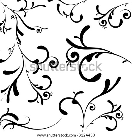 A Collection Of Black Leaf And Vine Like Swirls Stock Vector