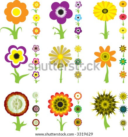 stock vector A collection of nine flower designs each with three