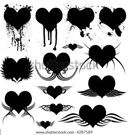 stock vector Illustration of many heart shapes with gothic and spat 