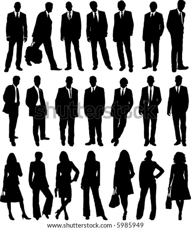 of business people in silhouette in different poses - stock vector