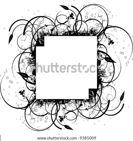 stock vector : Abstract floral ink splat border design in black and white