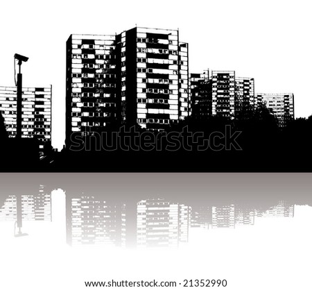 city skyline black and white. of a city skyline with