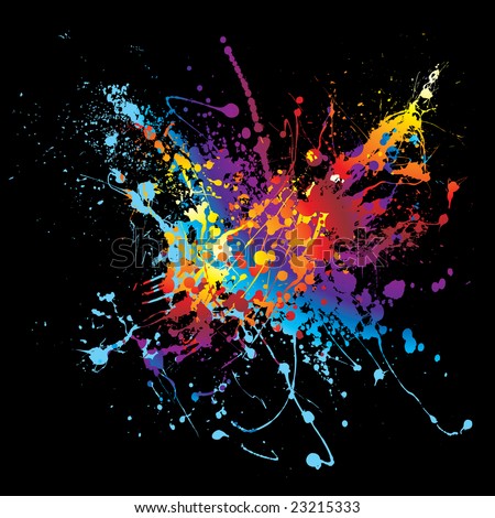 stock vector Colourful bright ink splat design with a black background