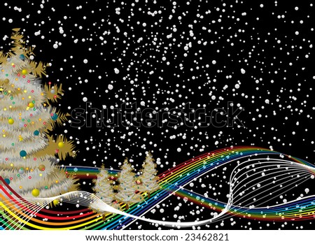 stock photo : Christmas rainbow background with snowflake falling from the 