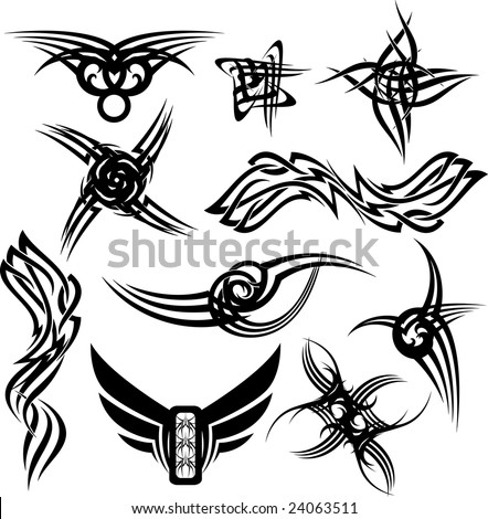 stock photo : illustrated gothic tattoos with many variations all black on a white background