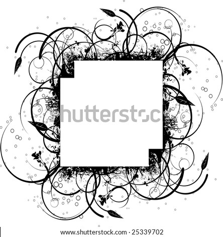 stock photo : Abstract floral ink splat border design in black and white