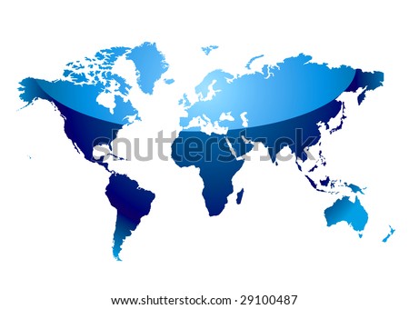 stock vector : Modern blue world map with light reflection and coast outline