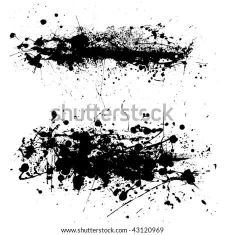 stock photo Two abstract black and white ink splat with grunge effect