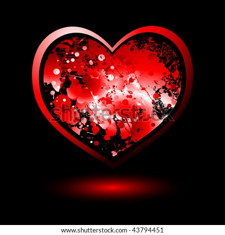 stock vector : Red love heart with ink splat and drop shadow and outline