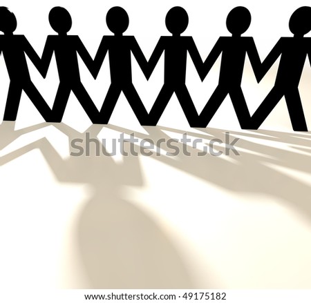 Paper Chain Cut Out People With Shadow And White Background Stock Photo 