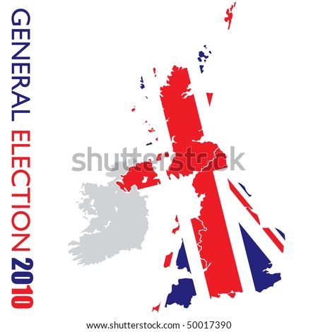 stock photo : UK election with british flag and map of britian outline
