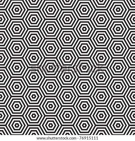 pattern background black and white. stock photo : Seventies inspired hexagon seamless pattern background in lack and white