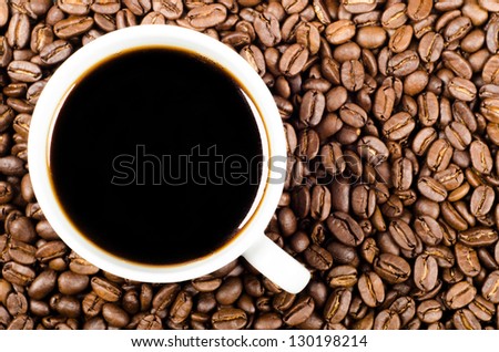 black filter coffee on coffee beans as underground with copy space