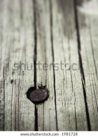 Rusty nail in old cracked wood