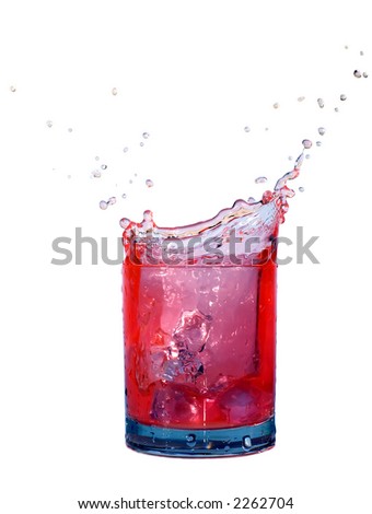 Splash in a glass of red fluid isolated on white