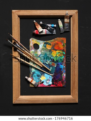 Accessories For Painting / Studio Photography Of Paint Utensils On Black Background