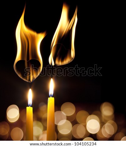 burning heart and candles romantic love background