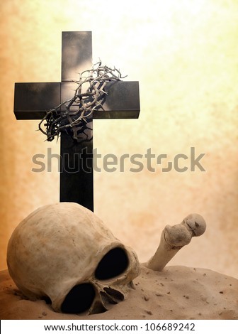 Cross skull and bones doomsday apocalypse revelation religion concept background