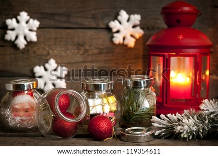 Prepare to Christmas unique concept lantern baubles and snow
