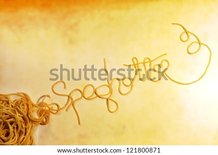 Spaghetti pasta letters abstract food concept